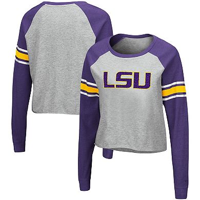 Women's Colosseum Heathered Gray/Purple LSU Tigers Decoder Pin Raglan Long Sleeve T-Shirt