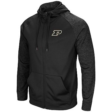 Men's Colosseum Black Purdue Boilermakers Blackout 3.0 Tonal Raglan Full-Zip Hoodie