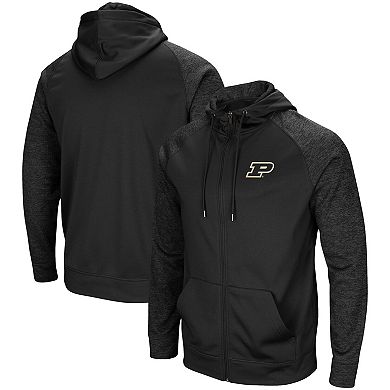 Men's Colosseum Black Purdue Boilermakers Blackout 3.0 Tonal Raglan Full-Zip Hoodie