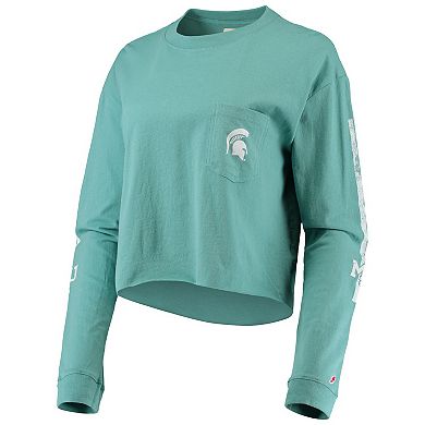 Women's League Collegiate Wear Green Michigan State Spartans Clothesline Cotton Midi Crop Long Sleeve T-Shirt