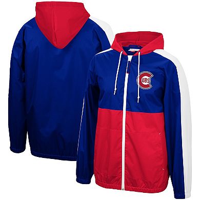 Men's Mitchell & Ness Royal/Red Chicago Cubs Game Day Full-Zip Windbreaker Hoodie Jacket