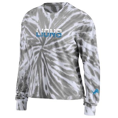 Women's WEAR by Erin Andrews Silver Detroit Lions Tie-Dye Cropped Long Sleeve T-Shirt