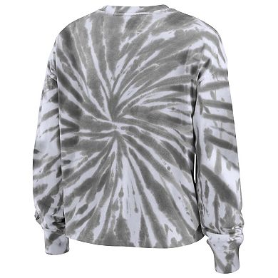 Women's WEAR by Erin Andrews Silver Detroit Lions Tie-Dye Cropped Long Sleeve T-Shirt