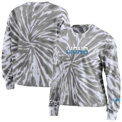 Women's WEAR by Erin Andrews Silver Detroit Lions Tie-Dye Cropped Long Sleeve T-Shirt