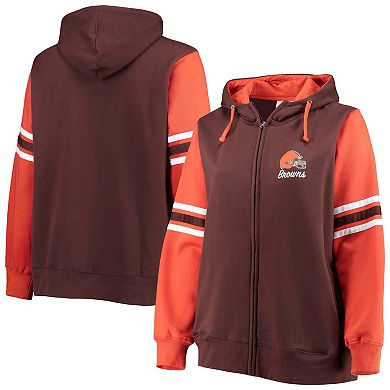 Women's Fanatics Branded Brown/Orange Cleveland Browns Plus Size Primary Logo Script Full-Zip Hoodie