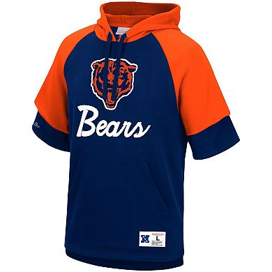 Men's Mitchell & Ness Navy Chicago Bears Home Advantage Raglan Short Sleeve Pullover Hoodie