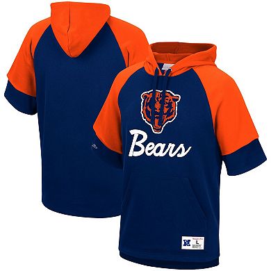 Men's Mitchell & Ness Navy Chicago Bears Home Advantage Raglan Short Sleeve Pullover Hoodie
