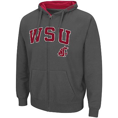 Men's Colosseum Charcoal Washington State Cougars Arch & Logo 3.0 Full-Zip Hoodie