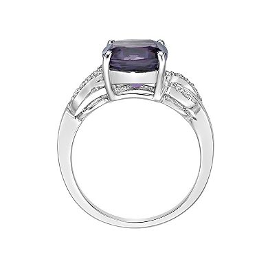 Gemminded Sterling Silver Lab-Created Alexandrite & 1/10 Carat T.W. Diamond Ring