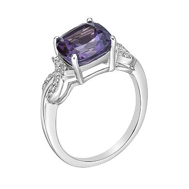 Gemminded Sterling Silver Lab-Created Alexandrite & 1/10 Carat T.W. Diamond Ring