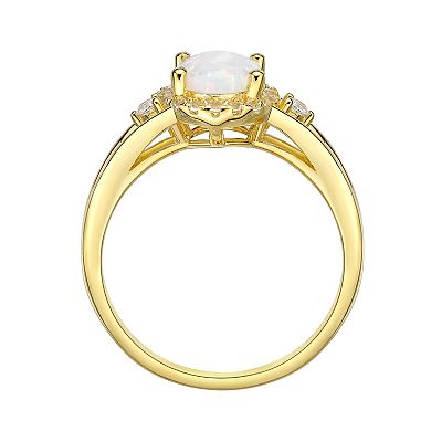 Gemminded 18k Gold Over Silver Lab-Created Opal & Lab-Created White Sapphire Halo Ring