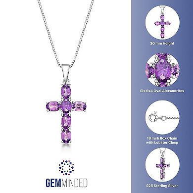 Gemminded Sterling Silver Lab-Created Alexandrite Cross Pendant Necklace