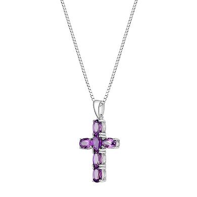 Gemminded Sterling Silver Lab-Created Alexandrite Cross Pendant Necklace