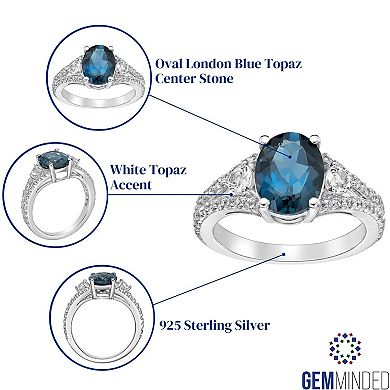 Gemminded Sterling Silver London Blue Topaz Ring with White Topaz