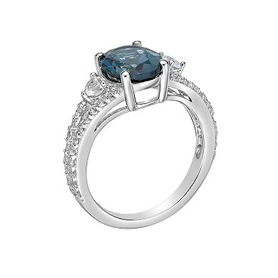 Gemminded Sterling Silver London Blue Topaz Ring with White Topaz