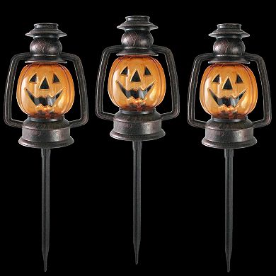 Northlight Set of 3 Orange Flickering Halloween Jack-O'-Lantern Pathway Markers