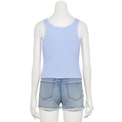 Juniors' SO® Lace Trim Button Front Tank Top