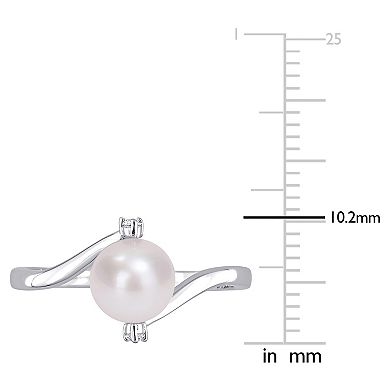Stella Grace Sterling Silver Freshwater Cultured Pearl & Lab-Created White Sapphire Bypass Ring