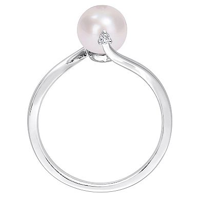 Stella Grace Sterling Silver Freshwater Cultured Pearl & Lab-Created White Sapphire Bypass Ring