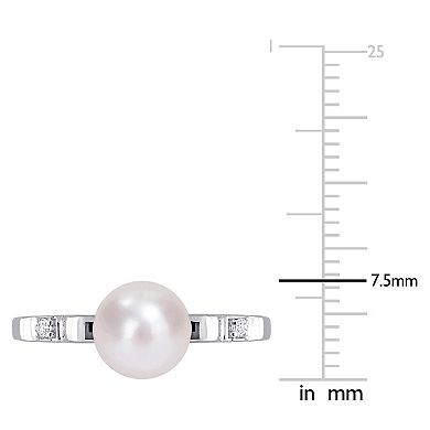 Stella Grace Sterling Silver Freshwater Cultured Pearl & Lab-Created White Sapphire Ring