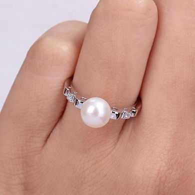 Stella Grace Sterling Silver Freshwater Cultured Pearl & Lab-Created White Sapphire Ring
