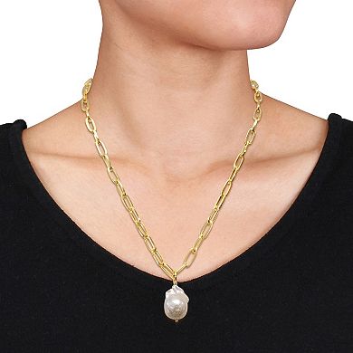 Stella Grace 18k Gold Over Silver Baroque Shape Freshwater Cultured Pearl Pendant Necklace