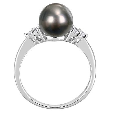 Stella Grace Sterling Silver Tahitian Cultured Pearl & 1/8 Carat T.W. Diamond Ring