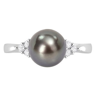 Stella Grace Sterling Silver Tahitian Cultured Pearl & 1/8 Carat T.W. Diamond Ring