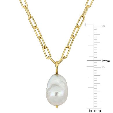 Stella Grace 18k Gold Over Silver Baroque Shape Freshwater Cultured Pearl Link Chain Necklace