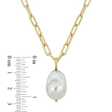 Stella Grace 18k Gold Over Silver Baroque Shape Freshwater Cultured Pearl Link Chain Necklace