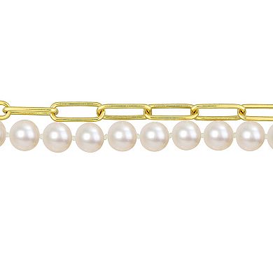Stella Grace 18k Gold Over Silver Freshwater Cultured Pearl Link Chain Two-Strand Necklace