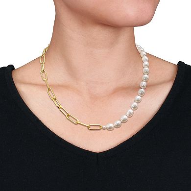 Stella Grace 18k Gold Over Silver Freshwater Cultured Pearl Link Chain Necklace