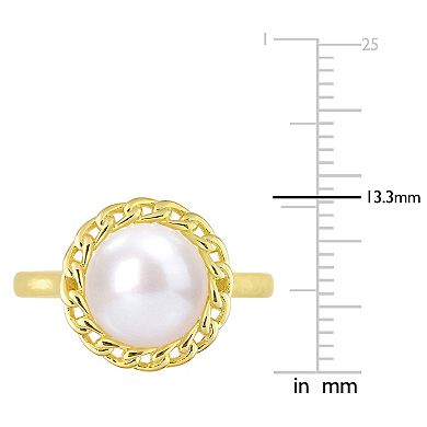 Stella Grace 18k Gold Over Silver Freshwater Cultured Pearl Halo Link Ring