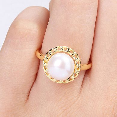 Stella Grace 18k Gold Over Silver Freshwater Cultured Pearl Halo Link Ring