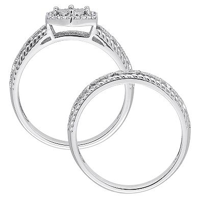 Stella Grace Sterling Silver 1/4 Carat T.W. Diamond Hexagon Halo Engagement Ring Set