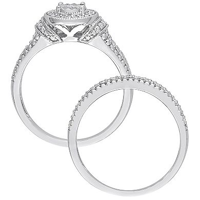 Stella Grace Sterling Silver 1/4 Carat T.W. Diamond Oval Engagement Ring Set