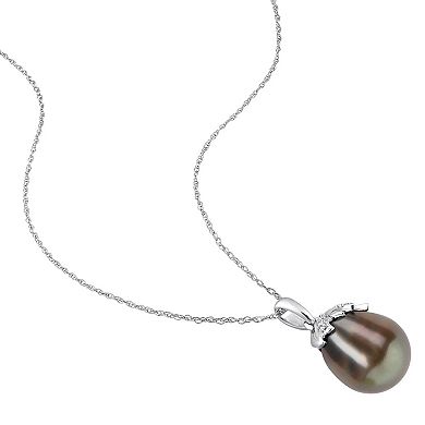 Stella Grace 14k White Gold Tahitian Cultured Pearl & Diamond Accent Drop Pendant Necklace