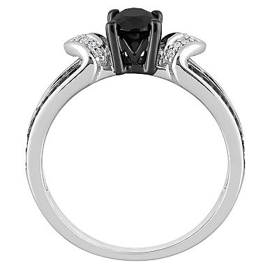 Stella Grace Sterling Silver 1 Carat T.W. Black & White Diamond Split Band Engagement Ring