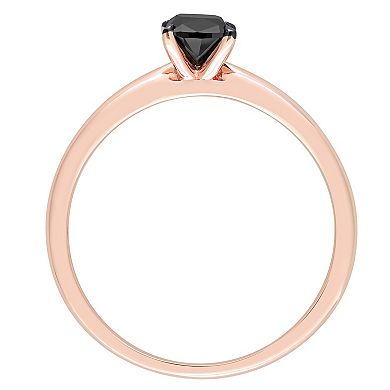 Stella Grace 14k Rose Gold 1/2 Carat T.W Cushion Cut Black Diamond Solitaire Engagement Ring