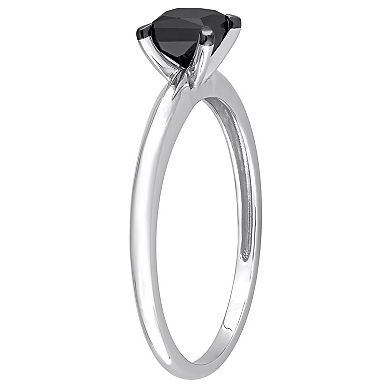 Stella Grace 14k White Gold 3/4 Carat T.W Black Diamond Princess-Cut Solitaire Ring