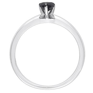 Stella Grace 14k White Gold 1/2 Carat T.W Pear Cut Black Diamond Solitaire Engagement Ring