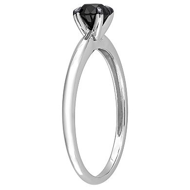 Stella Grace 14k White Gold 1/2 Carat T.W Round Cut Black Diamond Solitaire Engagement Ring