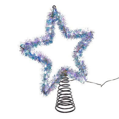 Kurt Adler 12.2" Tinsel Star Tree Topper with Cool White LED Lights