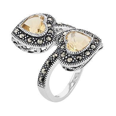 Lavish by TJM Sterling Silver Citrine & Marcasite Double Heart Bypass Ring