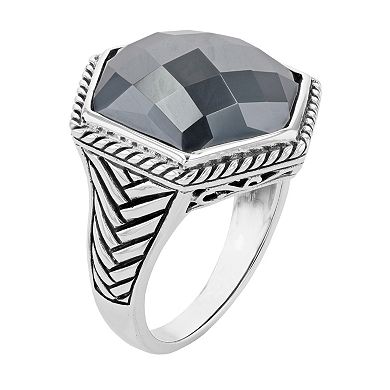 SIRI USA by TJM Sterling Silver Hematite Hexagon Ring