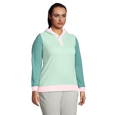 Plus Size Lands' End Serious Sweats Long Sleeve Button Hoodie
