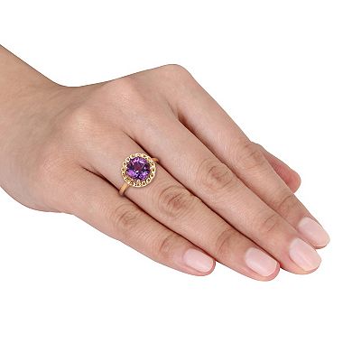 Stella Grace 18k Gold Over Silver Amethyst Halo Link Ring