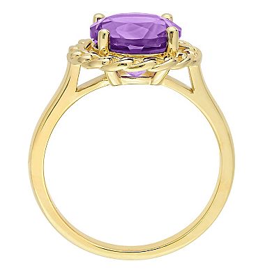 Stella Grace 18k Gold Over Silver Amethyst Halo Link Ring
