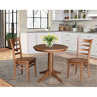 International Concepts Round Pedestal Dining Table & Emily Chair 3-piece Set