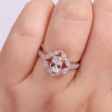 Stella Grace 10k Rose Gold Morganite & 1/10 Carat T.W. Diamond Floral Halo Ring